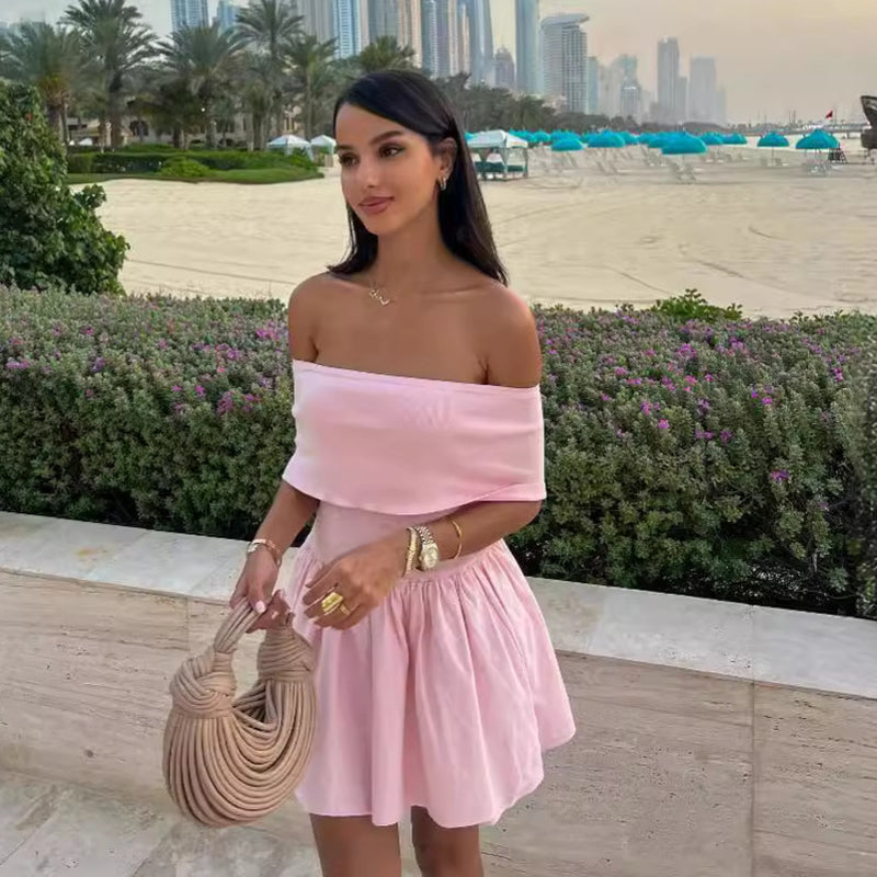 Chic European & American Style Hollow-Out Off-Shoulder Beach Dress