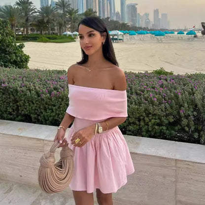 Chic European & American Style Hollow-Out Off-Shoulder Beach Dress